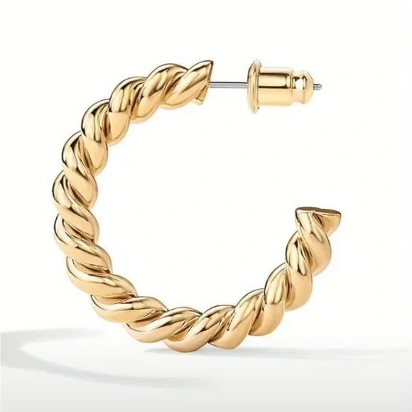 NWOT Madewell Leon Gold Twist Rope Hoop Earrings - Picture 3 of 4